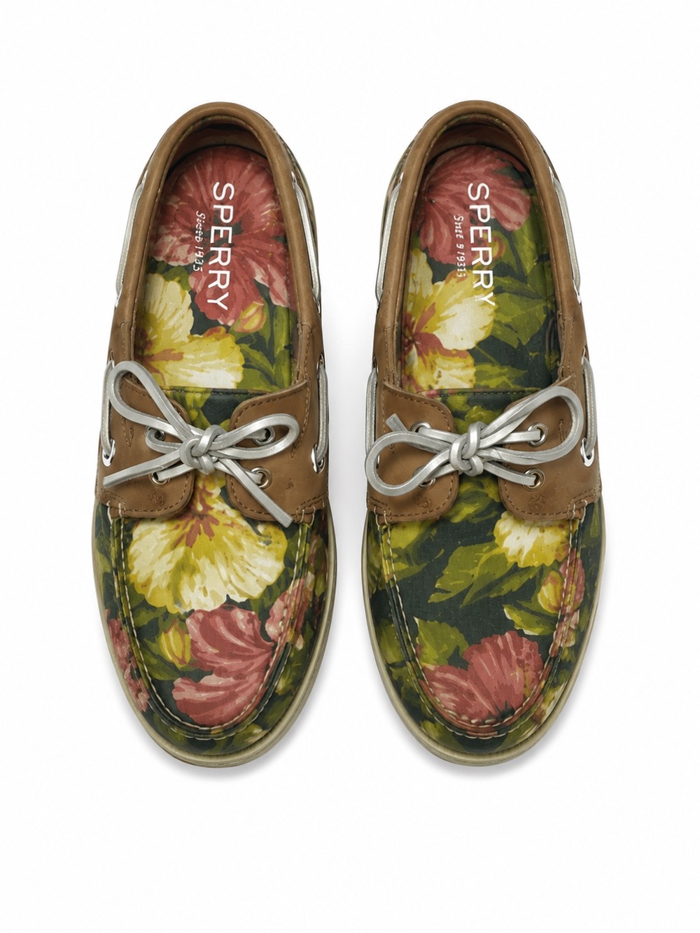 Sperry Leather Canvas Mens Boat Shoes Sz 8 Floral Preppy Casual Nautical Coastal